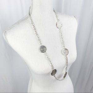 Silver Toned Rose Medallion Necklace